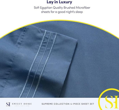 Twin XL Sheets - Breathable Luxury Sheets with Full Elastic & Secure Corner Straps Built In - 1800 Supreme Collection Extra Soft Deep Pocket Bedding Set, Sheet Set, Twin XL, Denim