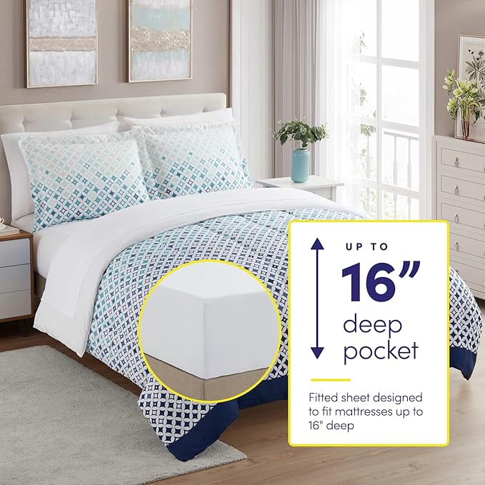 Sweet Home Collection 7 Piece Comforter Set Bag Solid Color All Season Soft Down Alternative Blanket & Luxurious Microfiber Bed Sheets, Genova, King