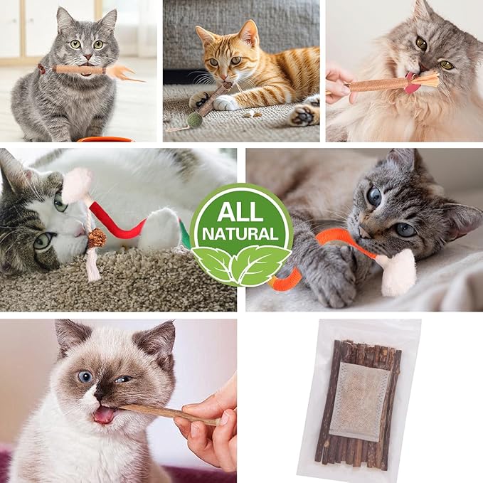 Cat Toys Cat Chew Toys, Silvervine Sticks Catnip Rope Toys for Cats Teeth Cleaning, Kitten Dental Care, Kitty for Indoor Cats Increase Appetite,Enhances Oral & Dental Health (21 Pack)-Mewly Pet