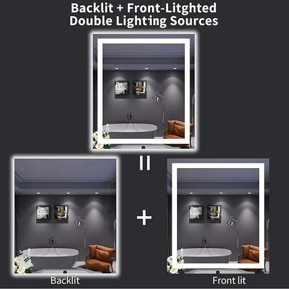 LOAAO 32"X36" LED Bathroom Mirror with Lights, Anti-Fog, Dimmable, Backlit + Front Lit, Lighted Bathroom Vanity Mirror for Wall, Memory Function, Tempered Glass, ETL Listed