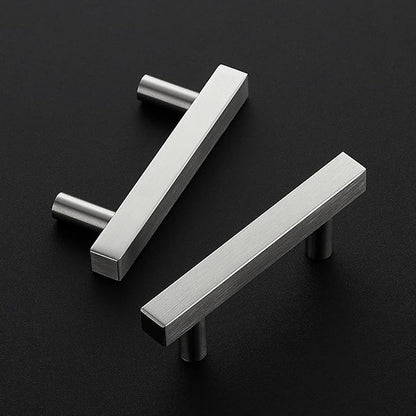 Ravinte Brushed Nickel Cabinet Handles 5 Pack 2-1/2 inch Satin Nickel Square Cabinet Pulls Silver Hardware for Kitchen Cabinets 4 inch Overall Length Stainless Steel Drawer Pulls