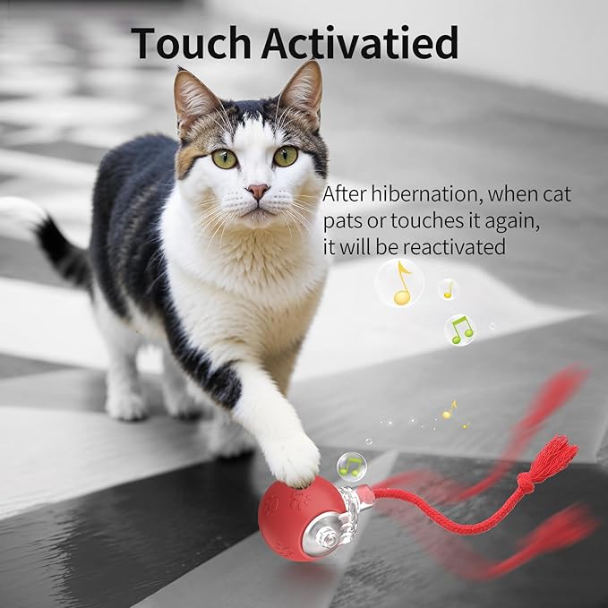 Interactive Cat Toys, Automatic Moving Cat Toys for Bored Indoor Adult Cats, Fast Rolling, Chirping & Motion-Activated Kitty Toys, Fun Gift for Cats with Speedy Tail 2.0, USB Rechargeable,Red-Mewly Pet