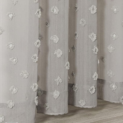 MYSKY HOME Grey Sheer Short Curtains with Pom Pom for Small Windows Bedroom Nursery Kids Girls Room Curtains Cafe Kitchen Light Filtering Boho Drapes, Rod Pocket,38 x 45 Inches, 2 Panels