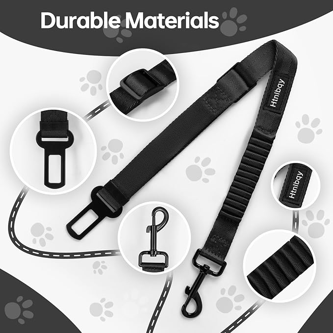 Thickened Dog Seat Belt for Car, 3 Pack Set Retractable Dog Car Leash Adjustable Dog Seat Belt for Vehicle Nylon Pet Safety Seat Belts Heavy Duty & Elastic,Seat Belt for Large Dogs in Car, Black-Mewly Pet