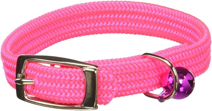 Kool Kat Elastic Cat Safety Collar with Bell, Neon Pink, 8"-Mewly Pet