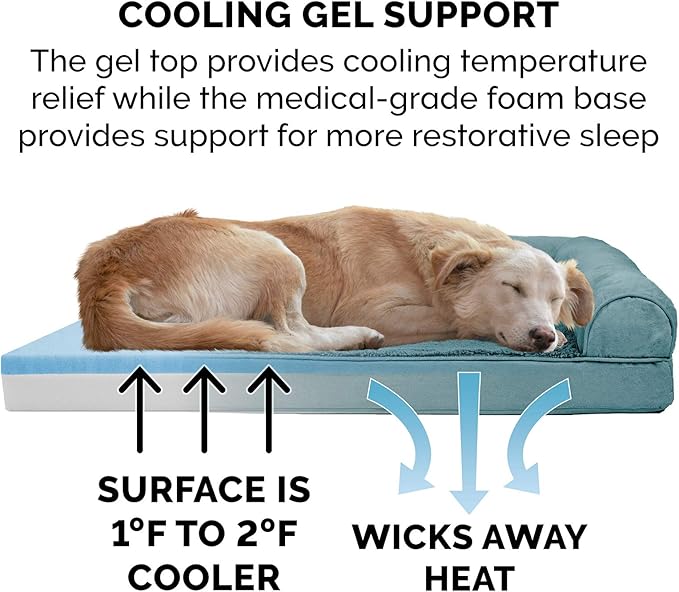 Furhaven Cooling Gel Dog Bed for Large Dogs w/ Removable Bolsters & Washable Cover, For Dogs Up to 95 lbs - Plush & Suede Sofa - Deep Pool, Jumbo/XL-Mewly Pet