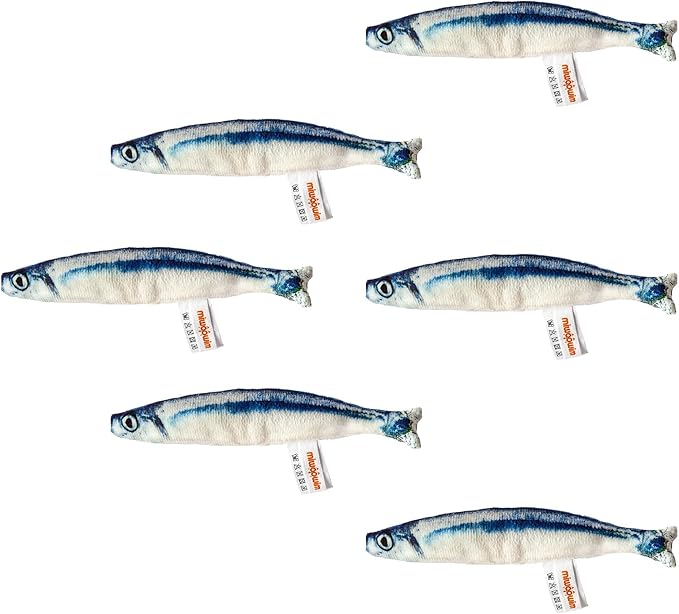 6 PCS Cat Fish Toy Soft and Durable,Cat nip Toy with Catnip Inside, Kicker Toys for Indoor Kitten Exercise,Kitty Teething Chew Toy (6 Sauries)-Mewly Pet