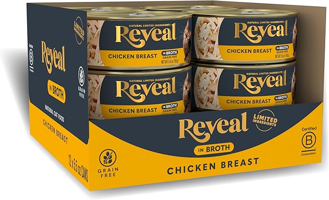 Reveal Natural Wet Cat Food, 12 Count, Grain Free, Limited Ingredient Canned Food for Cats, Chicken Breast in Broth, 5.5 oz Cans-Mewly Pet