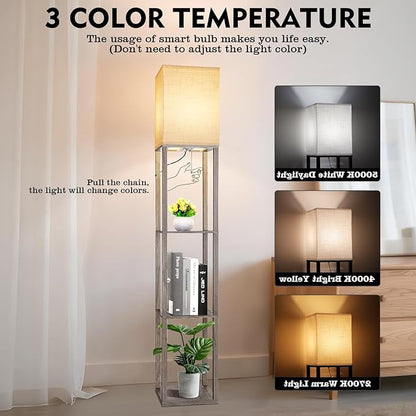 RUNTOP Floor Lamp with Shelves, Shelf Lamp with 3 Color Temperature LED Bulb,Lamps for Living Room, Standing Lamp Modern Tall Standing Light Display Shelf Floor Lamps for Bedroom, Office Home Decor