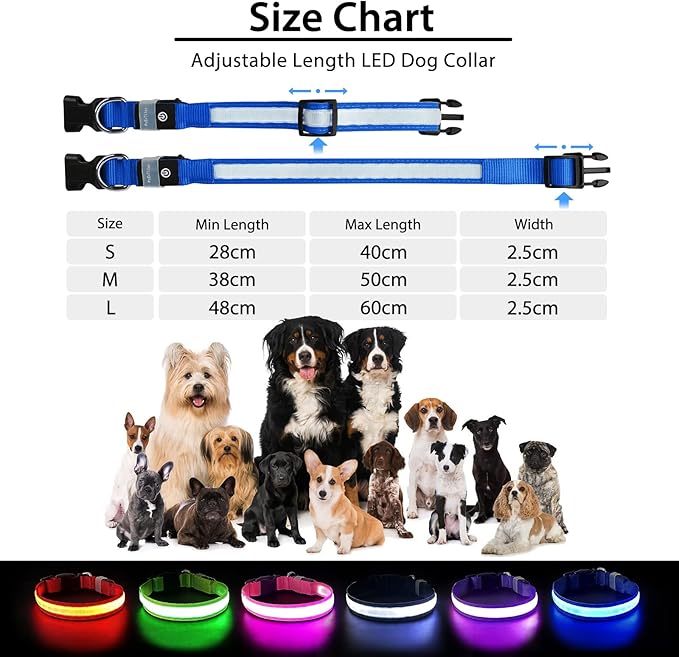 PcEoTllar Light up Dog Collar for Night Walking - LED Dog Collar Light Rechargeable Color Changing, Glow in The Dark Dog Collars Waterproof Glowing Dog Collars for Large Small Medium Dogs-Mewly Pet