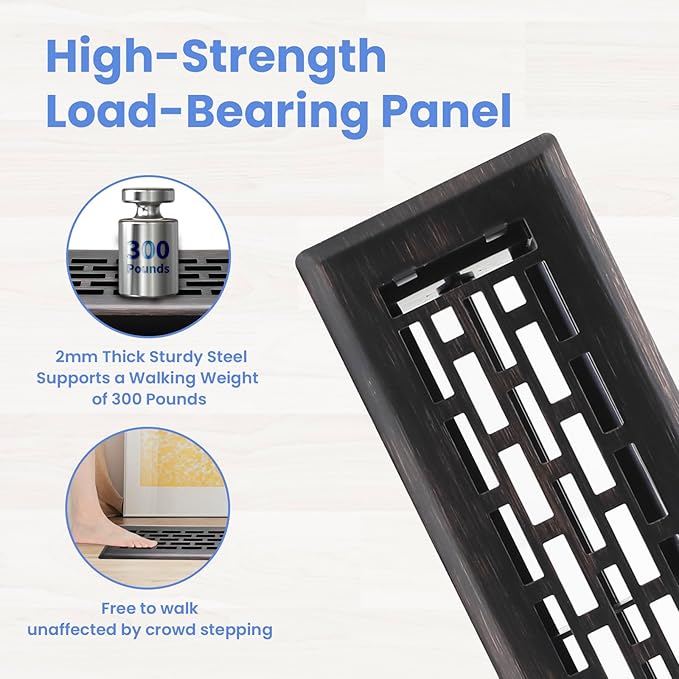 2x10 Inches 4 Pack Heavy Duty Walkable Floor Register - Easy Adjust Air Supply Lever Decorative Floor Vent Covers, Boston Design Vent Covers for Home - Oil Rubbed Bronze