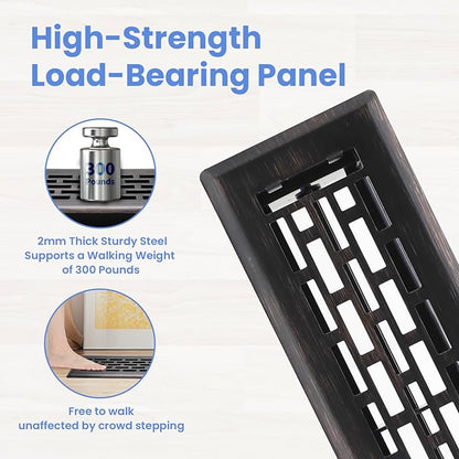 2x10 Inches Heavy Duty Walkable Floor Register - Easy Adjust Air Supply Lever Decorative Floor Vent Covers - Boston Design Vent Covers for Home - Oil Rubbed Bronze