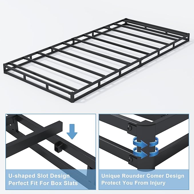 Low Profile Box Spring Twin,3 Inch Box Spring for Twin Size Bed,Heavy Duty Bed Base,Metal Mattress Foundation,Easy Assembly/Noise Free/Non Slip