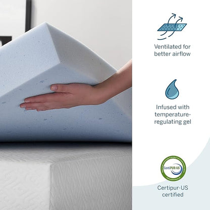 LUCID 4 Inch Gel Memory Foam Mattress Topper-Ventilated Design-Ultra Plush-Queen