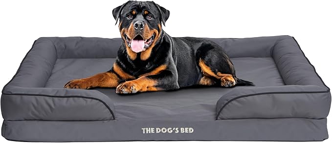 The Dog’s Bed, Orthopedic Standard Foam Waterproof Dog Bed with Standard Support, XXL Grey with Black Trim, Waterproof, Supportive Dog Bed with Replaceable Covers, Veterinary Approved-Mewly Pet