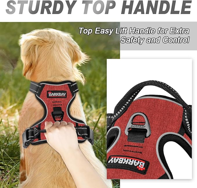 BARKBAY No Pull Dog Harness Front Clip Heavy Duty Reflective Easy Control Handle for Large Dog Walking(Rio Red,M)-Mewly Pet