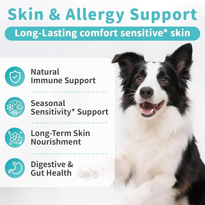 Dog Skin & Allergy Chews - Dog Probiotics for Sensitive Skin Health Support - Allergy Relief - Support Seasonal Allergies, Immune & Gut & Digestive Health Supplement - Chicken Flavor - 90 Count-Mewly Pet