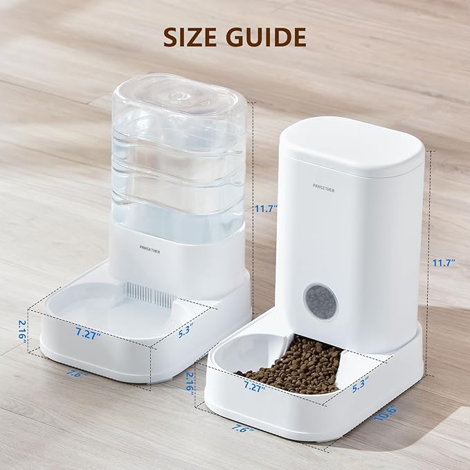 PAWGETHER® 2 Pack Gravity Cat Feeder and Water Dispenser 1 Gallon/3.5L Automatic Cat and Dog Feeder and Waterer with Pet Food Bowl for Puppy Kitten-Mewly Pet