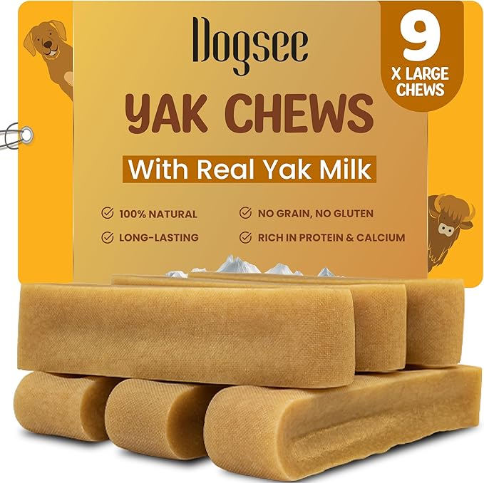 Dogsee Original Himalayan Yak Cheese Chews (XL - 9 Pieces) | Rawhide-Free | Long-Lasting | Fights Plaque & Tartar | Helps Clean Teeth-Mewly Pet