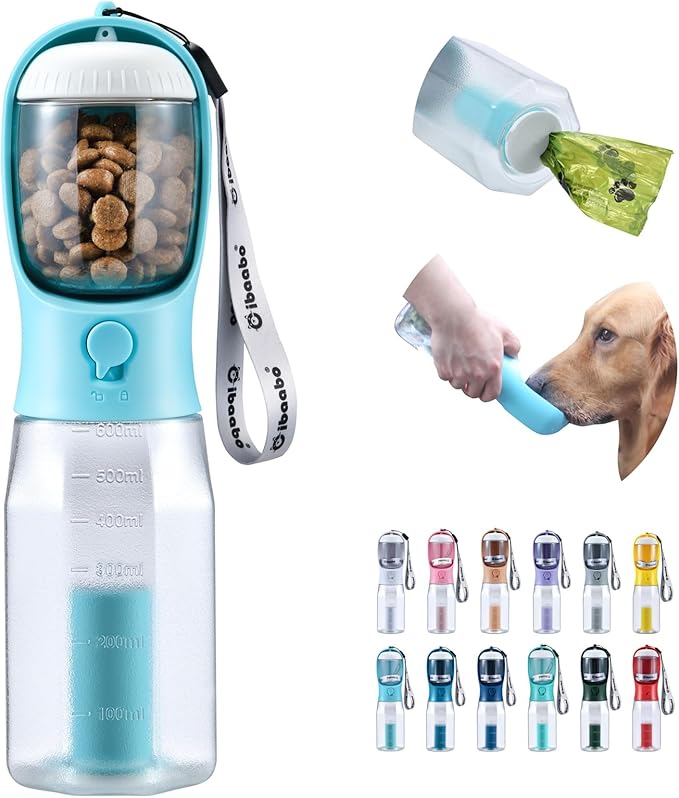 Dog Water Bottle with Food Container & Poop Bag Holder, Travel Water Bowl, Portable Pet Dispenser, Dog Stuff Accessories Items, Puppy Essentials Necessities for Yorkie Chihuahua Walking Hiking-Mewly Pet