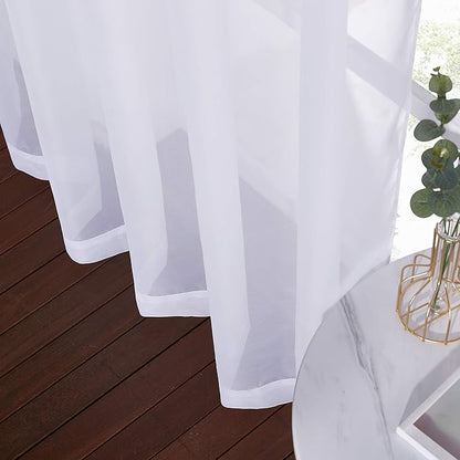 NICETOWN White Sheer Curtains 72 inches Long - Silver Eyelet Top Light Filtering Window Drapes Airy & Breathable Living Room Voile Panels for Flat/Apartment, 74" W Total 2 Pieces