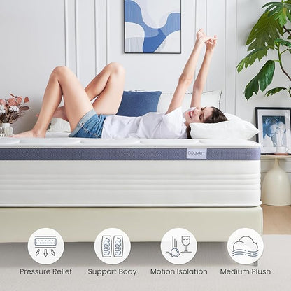 10 Inch Twin Size Mattress Hybrid Mattress in a Box with Gel Memory Foam, Individually Pocketed Springs for Support and Pressure Relief - Medium Firm