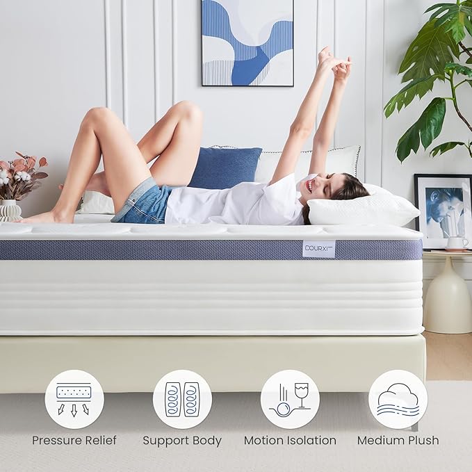 Full Size Mattress 10 Inch, Hybrid Full Mattress in a Box with Cooling Gel Memory Foam and Individually Pocket Innerspring for Support and Pressure Relief, Medium Plush