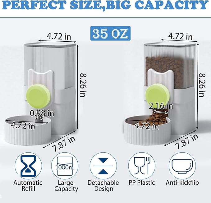 kathson Rabbit Gravity Auto Feeder Set 35oz Hanging Automatic Food Water Dispenser Cage Automatic Feeder Set for Rabbit Chinchilla Guinea Pig Hedgehog Ferret Kitty Puppy (Green)-Mewly Pet