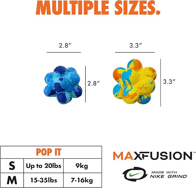 Max Fusion with Nike Grind, Arlee Pop It Dog Toy, Chew Toy for Play, Fetch, Tug, S-Mewly Pet