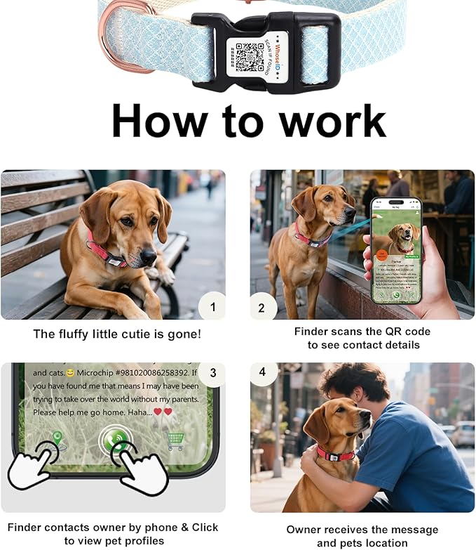 Dog Collar with Waterproof AirTag Holder & Anti-Lost QR Code, Cute Bling Warpping Adjustable Width for Small Medium Large Pet (Light Blue, S)-Mewly Pet