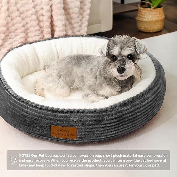 20in Washable Cat Beds for Indoor Cats - Round Donut Pet Bed for Cats, Small Dogs, Puppy, Kitten - Anti-Slip Bottom, Calming Bed Gift - Dark Grey-Mewly Pet