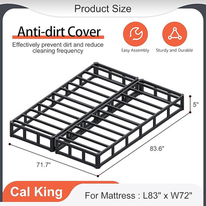 Split California King Box Spring 5 Inch, Low Profile Heavy Duty Metal Box Spring Cal King Size with Fabric Cover, Noise-Free, Quick Assembly