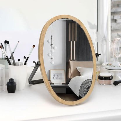 Generic Vanity Makeup Table Mirror - Desk Mirrors 360 Adjustable Rotation,Wood Framed Small Standing Mirror for Bedroom,Tabletop,Office,Antique,Dresser,Countertop 11.8'' x 7.8''