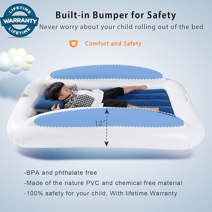 Toddler Travel Bed, Portable Inflatable Toddler Bed | Kids Air Mattress | Kids Travel Bed Blow Up Mattress with Sides, Idea for Road Trip Camping Sleepovers