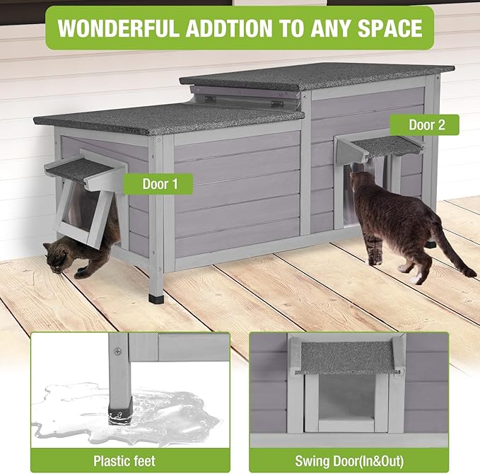 GUTINNEEN Outdoor Cat House Weatherproof Feral Kitty Shelter for Winter Cat Condo with Large Opening Roof (1-Story(AIR93-Heated))-Mewly Pet