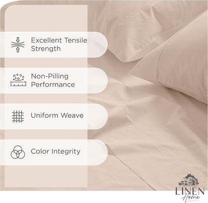 Linen Home 100% Cotton Percale Sheets Full Size, Sand Shell, Deep Pocket, 4 Pieces Set - 1 Flat, 1 Deep Pocket Fitted Sheet and 2 Pillowcases, Crisp Cool and Strong Bed Linen