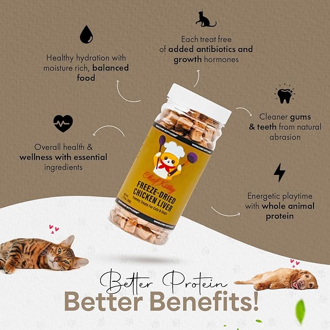 Freeze-Dried Chicken Liver Treats for Cats & Dogs – 100% Human Grade, Single Ingredient, High-Protein, Healthy Snack – No Additives or Preservatives – 1.7oz - Inspected & Tested in USA-Mewly Pet