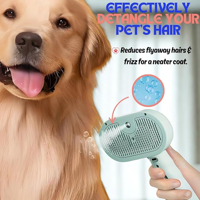 Pet Steam Brush for Cats Dogs, 3-in-1 Cat Grooming Tool with Water Spray and Quick Hair Release Button, Hair Removal Comb for Shedding, Steamy Brush (Geen)-Mewly Pet