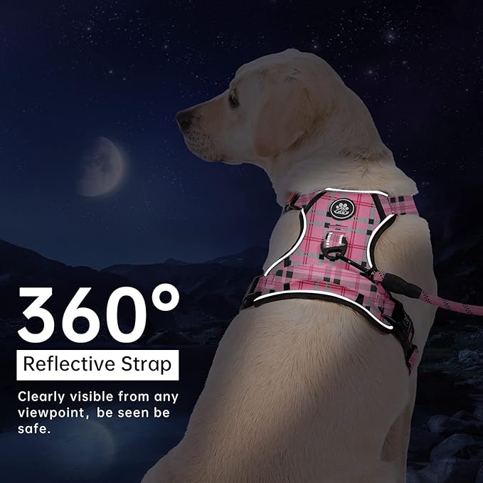 IVY&LANE No Pull Dog Harness with Leash Set, Reflective No Choke Pet Vest,Adjustable Oxford Dog Vest Harness with Easy Control Handle for Large Dogs (Checkered Pink,L)-Mewly Pet