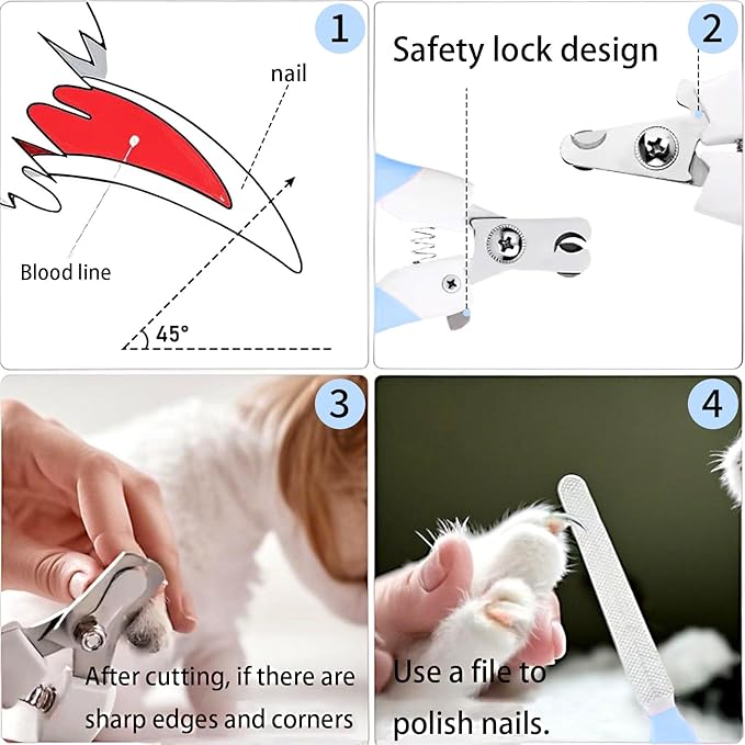 Cat Nail Clippers for Beginners and Groomers - Durable pet Trimmer - Supplies with Safety Guard, Avoid Overcutting - Grooming Tool for Small Animals Tiny Dog Indoor Cat Bunny Rabbit Bird Kitten(Blue)-Mewly Pet