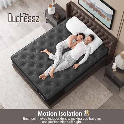 Full Mattress, 14 Inch Hybrid Mattresses Black with Gel Memory Foam and Individually Pocket Innerspring Euro Top Medium Firm for Motion Isolation, Edge Support, 100 Night Trial