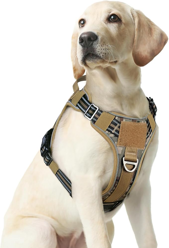 rabbitgoo Dog Harness Medium Sized No Pull, Tactical Service Pet Vest with Molle and Control Handle, Adjustable and Reflective Military Harness for Easy Walking and Training, Desert camo, M-Mewly Pet