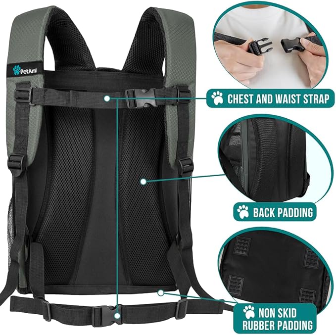 PetAmi Dog Backpack Carrier for Small Large Cat, Pet, Puppy, Ventilated Pet Hiking Backpack Travel Bag, Airline Approved Cat Backpack Carrier, Camping Biking Dog Bag Up to 18lbs Pet, Dark Grey-Mewly Pet