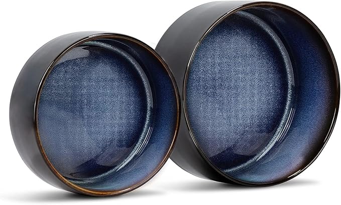 SPUNKYJUNKY Ceramic Dog and Cat Bowl Set with Wooden Stand, Modern Cute Weighted Food Water Set for Small Size Dogs (13.5OZ) & Medium Sized Dogs (28.7OZ) & Cats (3.6 Cups, 2 × Starry Blue)-Mewly Pet