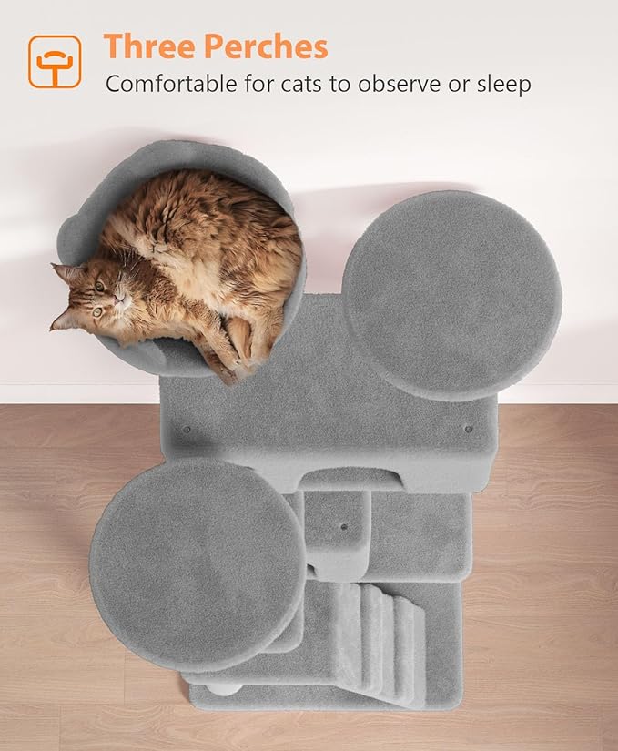 70'' Cat tree Tower for Indoor Cats Large Adult,Cute/Tall Modern Cat Tree for Big Cats 20 lbs,Plush Multi-Level Cat Condo with Scratching Posts,Dangling Ball for fun play(Light Gray, 70 inch)-Mewly Pet