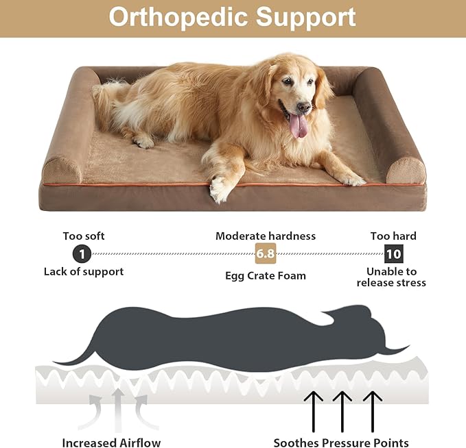 BFPETHOME Extra Large Dog Bed, Washable, Large Dog Bed with Removable Cover, Waterproof Lining and Non-Slip Bottom,Egg-Crate Foam Pet Sofa Bed-Mewly Pet
