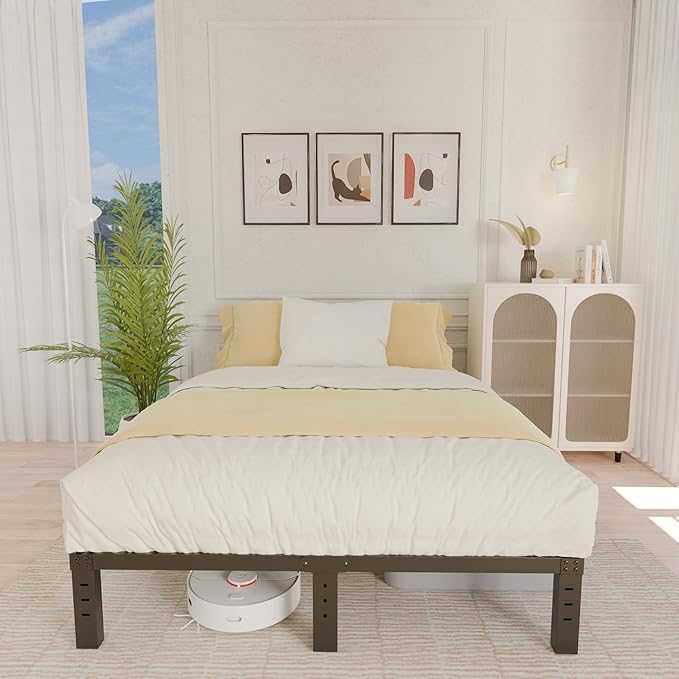 ALDRICH 10 Inch Metal Full Size Bed Frame - Double Black Basic Steel Slats Platform, Easy Assembly Heavy Duty Noise Free Bedframes, No Box Spring Needed