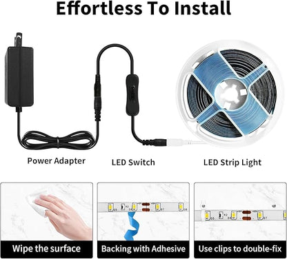iNextStation Warm White LED Strip Light, 16.4ft 5M 2835 SMD 300 LEDs 12V Flexible Cuttable LED Tape Light for Bedroom Kitchen Cabinet Wardrobe TV (Power Adapter Included)