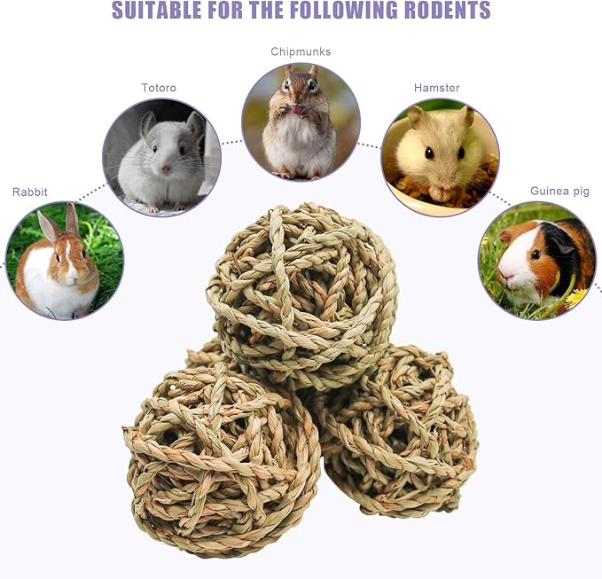 10 Pcs Small Animals Play Balls Rolling Activity Chew Toys Gnawing Treats for Rabbits Guinea Pigs Chinchilla Bunny Natural Balls, Pet Cage Entertainment Accessories(10Pcs)-Mewly Pet