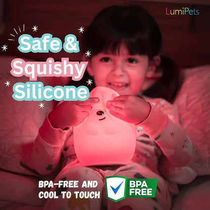 Lumipets Benny The Bear Squishy Silicone Night Light for Kids | Cute Night Light with Remote & Touch Control for Girls & Boys | 9 Color Changing Soft Portable Animal Lamp Comes with USB Cord